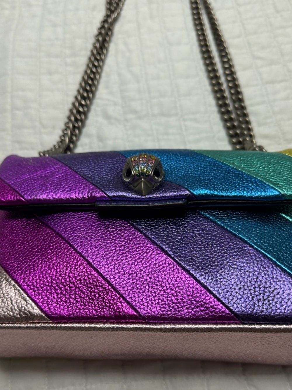 Kurt Geiger London Rainbow Metallic Kensington Chain Shoulder Bag - Picture 3 of 11